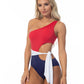 COLOR BLOCKING ONE SHOULDER CUTOUT ONE PIECE