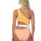 COLOR BLOCKING ONE SHOULDER CUTOUT ONE PIECE