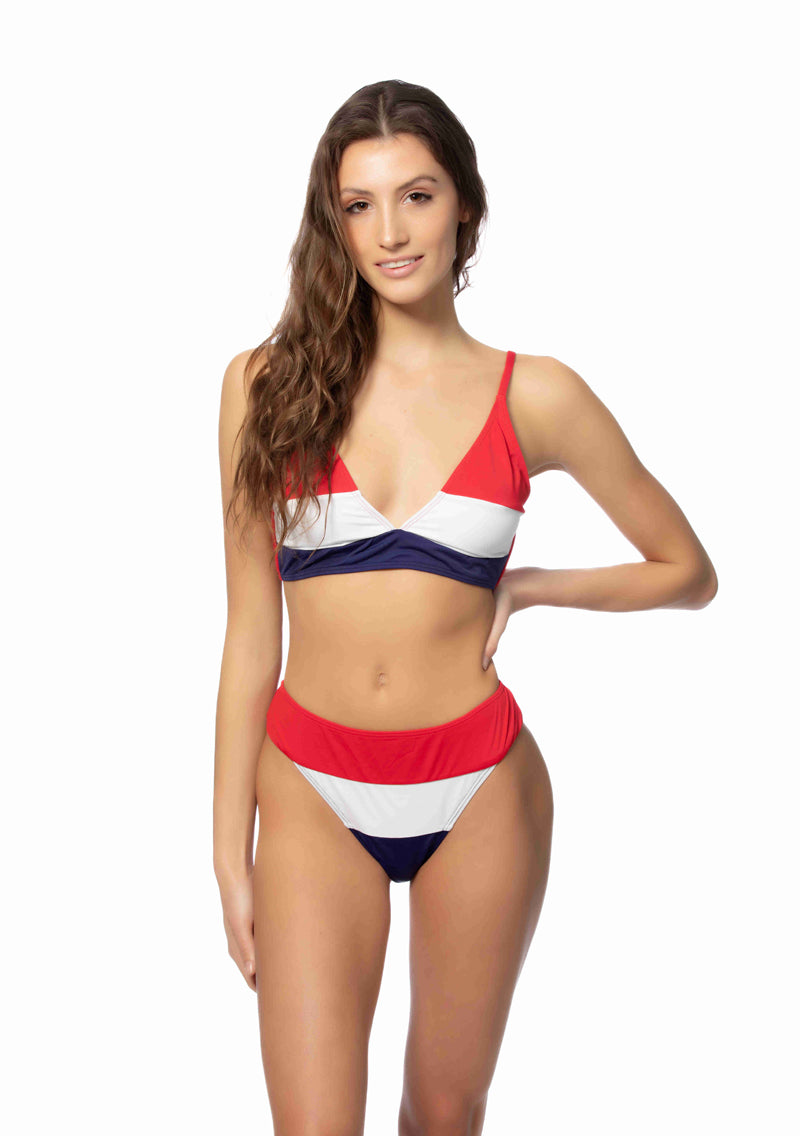 COLOR BLOCKING HALTER BIKINI SET
