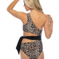 LEOPARD COLOR BLOCK ONE SHOULDER ONE PIECE