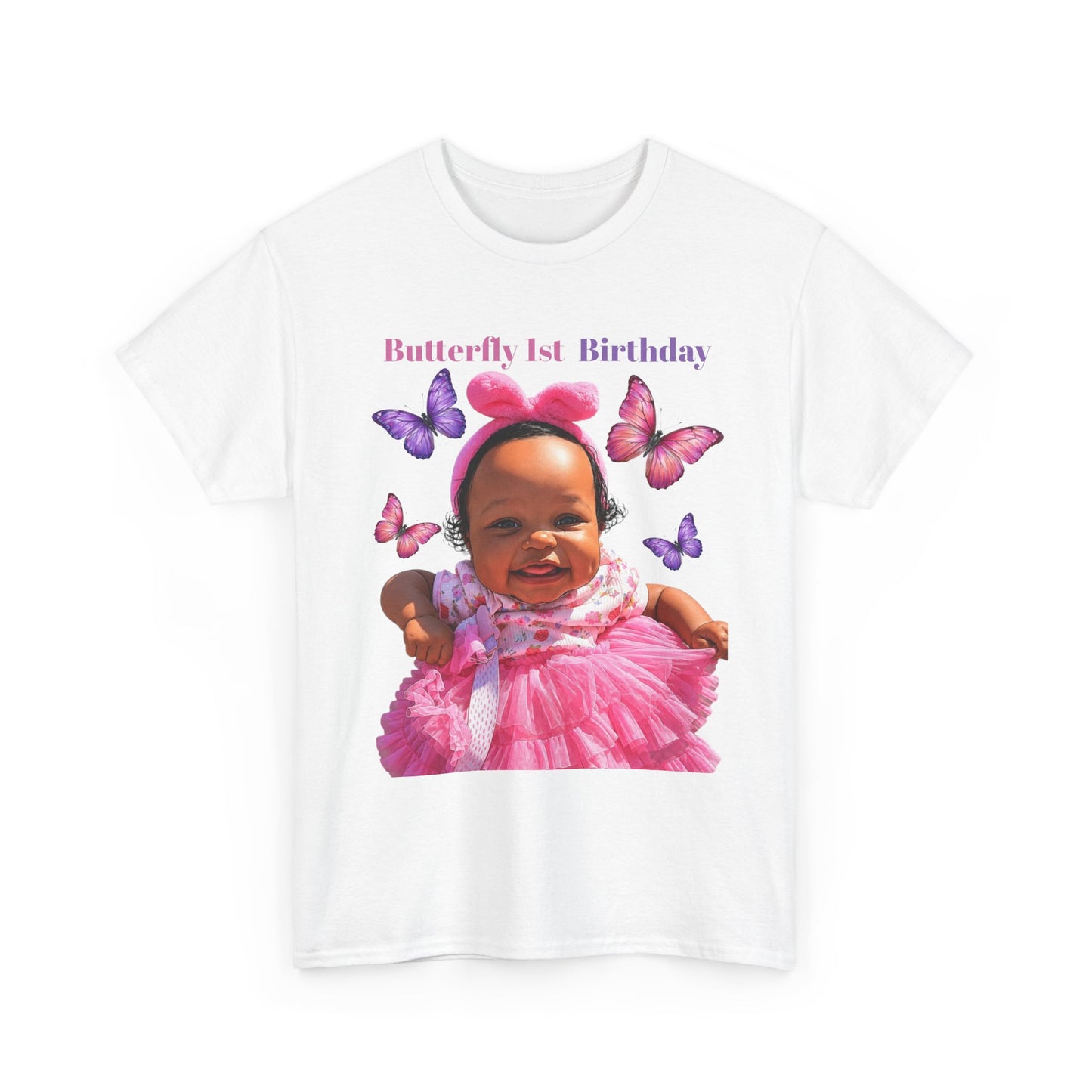 Baby 1st Birthday Tee — Pink Butterfly Photo Shirt