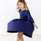 Navy 3/4 Sleeve Pocket Twirl Dress