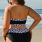 Black 2pcs Leopard Patchwork High Waisted Swimsuit