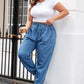 Dusk Blue Drawstring Waist Pocketed Denim Joggers