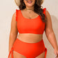 Orange Ruffled Trim Knotted High Waist Bikini Set
