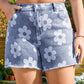 Ashleigh Blue Floral Pattern High Waist Raw Hem Denim Shorts