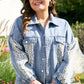 Beau Blue Leopard Patchwork Flap Detail Denim Jacket