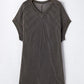 Carbon Grey Corded V Neck T Shirt Dress with Pockets