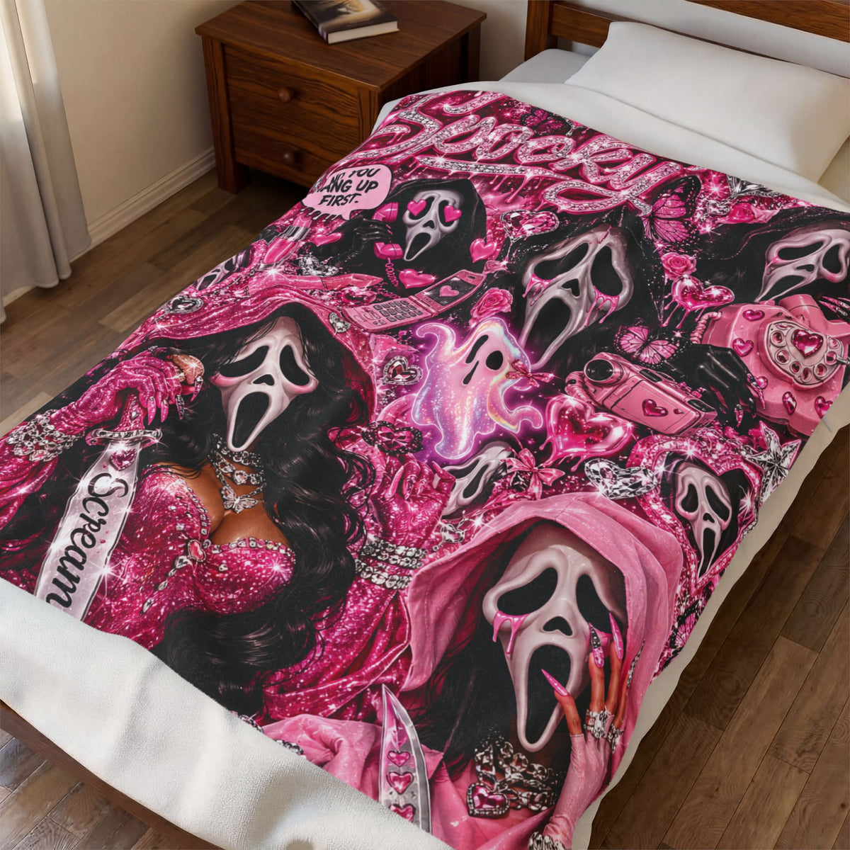 Spooky Ghost Pink Halloween Velveteen Plush Blanket