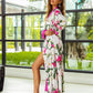 Pink Flower Print Purple Silky Satin Robe With Belt