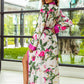 Pink Flower Print Purple Silky Satin Robe With Belt