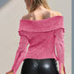 Double Take Ribbed Off-Shoulder Zip Up Long Sleeve Cardigan
