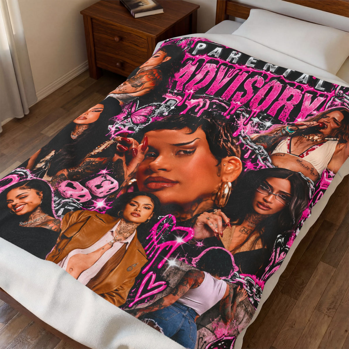 Parental Advisory Pink Pop Collage Velveteen Plush Blanket