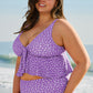 Purple Polka Dot Print Ruffled Knotted V Neck Tankini Set