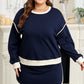 Navy Blue Color Block Drop Shoulder Top and Lace-up Skirt Outfit
