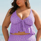 Purple Polka Dot Print Ruffled Knotted V Neck Tankini Set