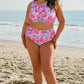 Rose Floral Print Twisted High Waist Bikini Set