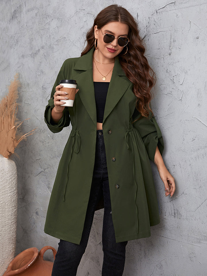 Honey Lapel Collar Roll-Tab Sleeve Trench Coat