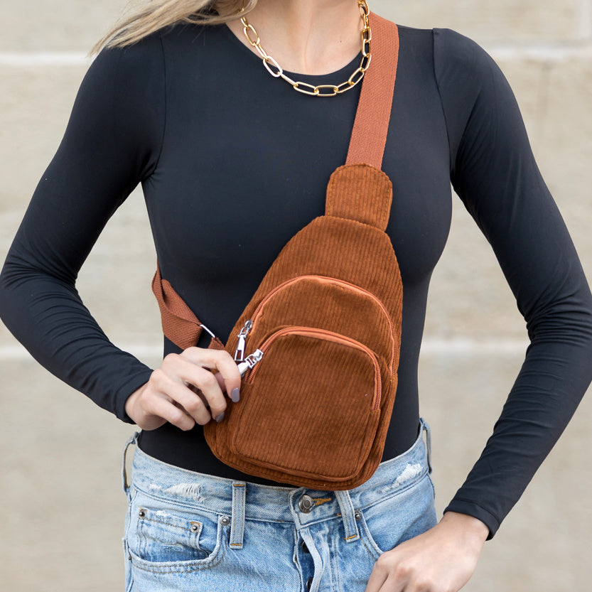 Ingrid Double Zip Corduroy Sling