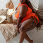 Orange Ruffled Trim Knotted High Waist Bikini Set