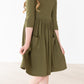 Olive 3/4 Sleeve Pocket Twirl Dress