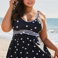 Black Polka Dot Trim V Neck Swim Dress