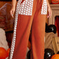 Gold Flame Floral Crochet Patch Drawstring Wide Leg Pants