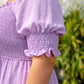 Wisteria Swiss Dot Smocked Frilled Neckline Short Sleeve Dress