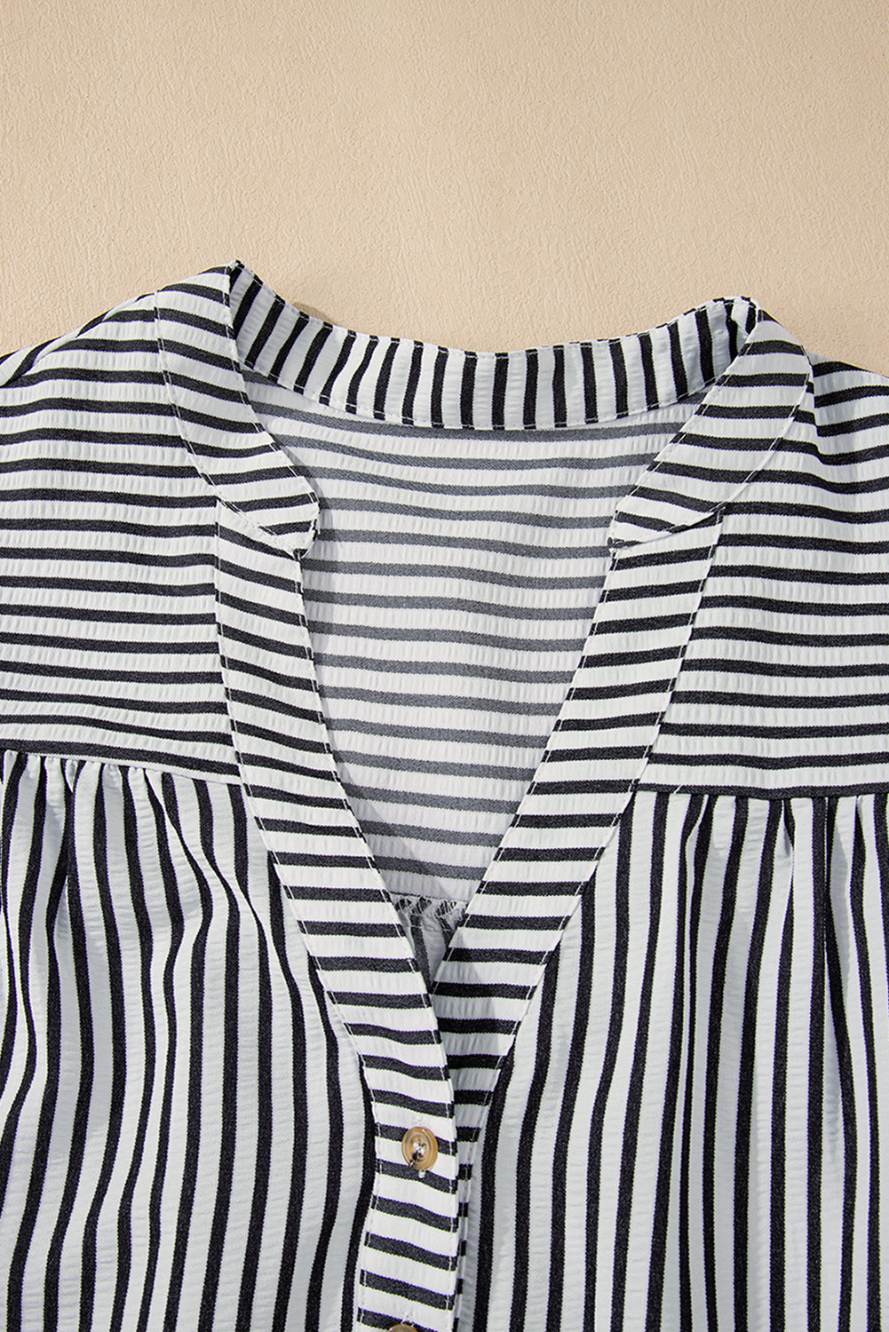 Stripe Short Sleeve Buttoned V Neck Pocketed Mini Dress