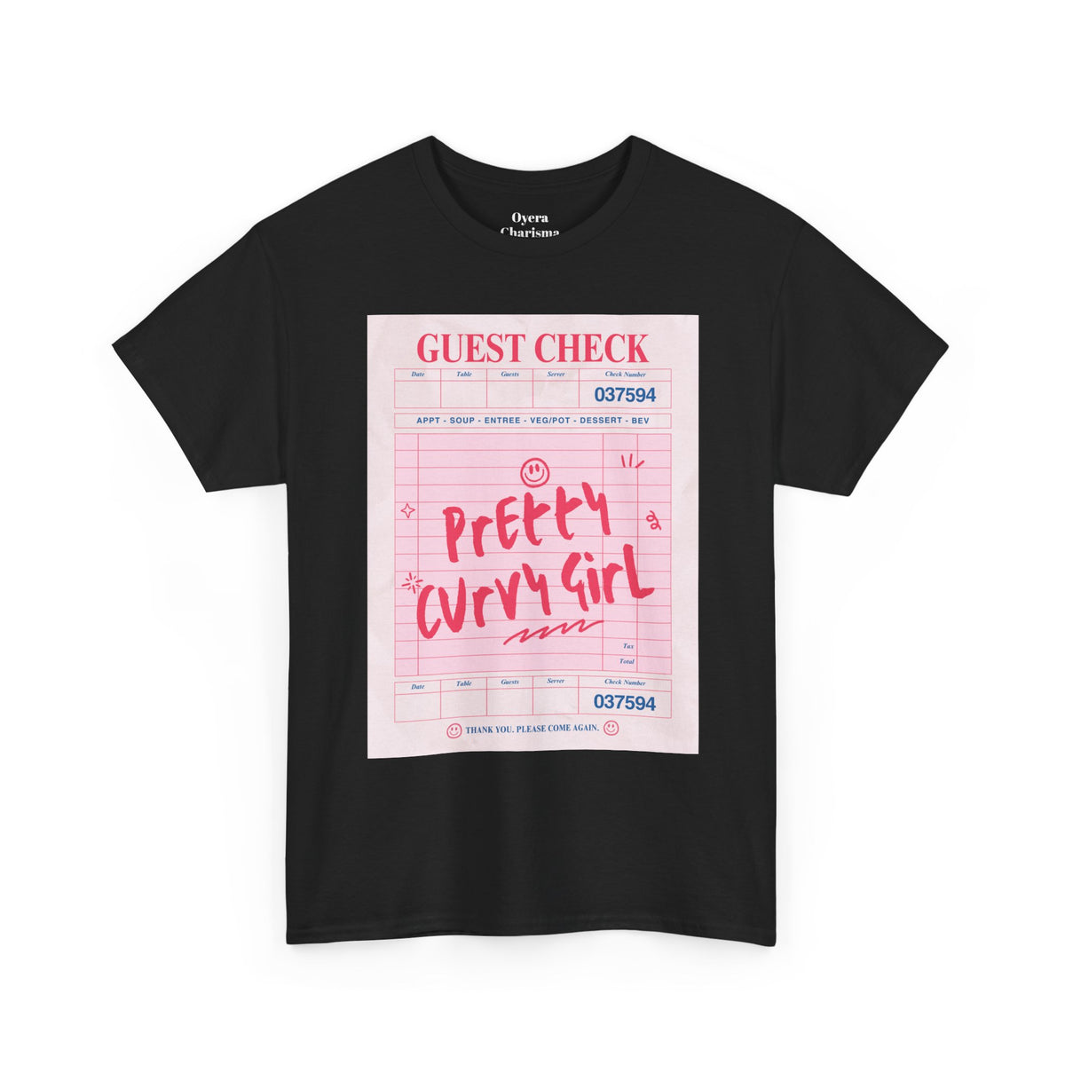 Pretty Curvy Girl Tee — Pink Guest Check Graphic Shirt
