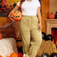 Beige Drawstring Adjusted Band High Waist Pants