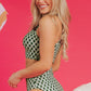 Green Dotted Mesh Plaid Patchwork High Waisted Bikini