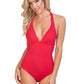 SOLID V FORNT ONE PIECE SWIMSUIT WITH BRAIDED BACK DETAILS