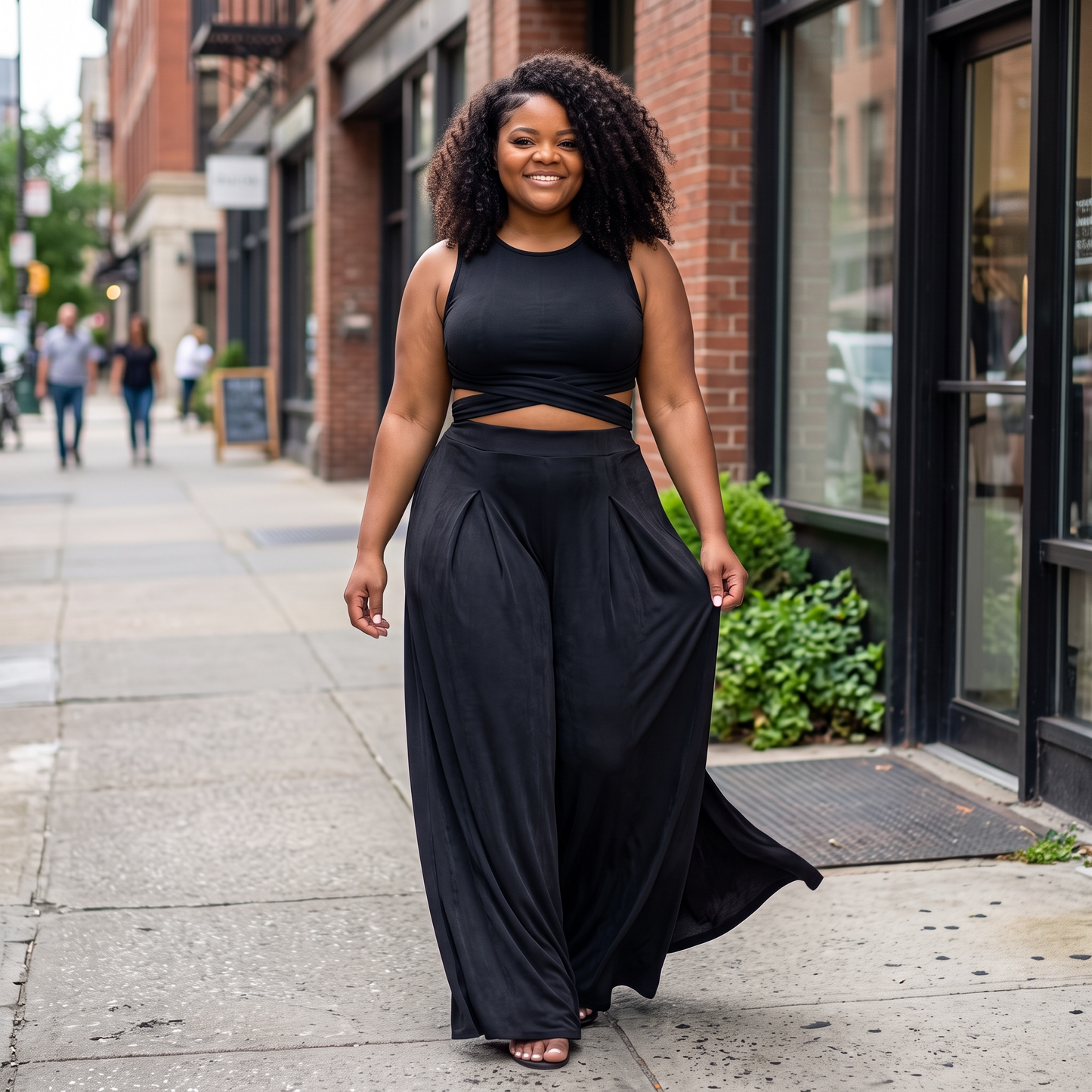 WRAP TIE CROP TOP & WIDE LEG PANTS SET