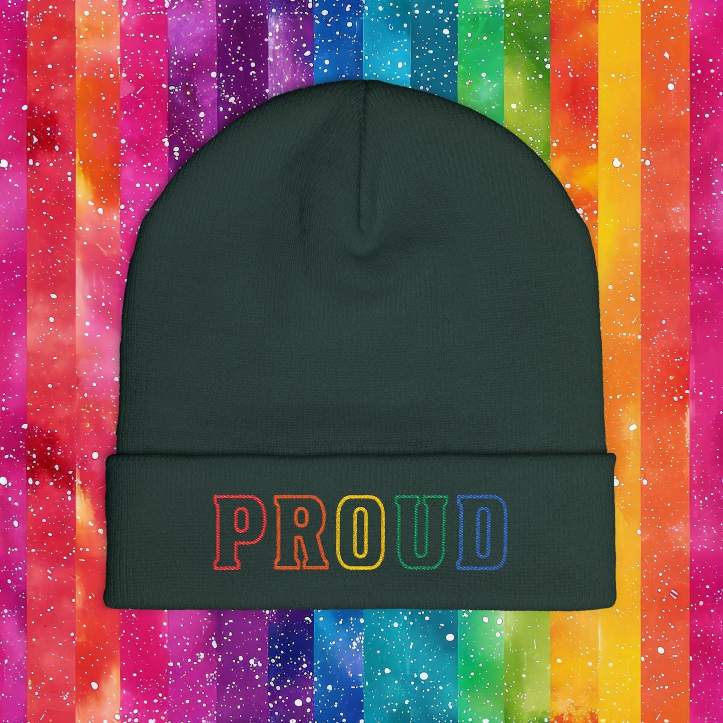 Rainbow Proud LGBTQ+ Pride Embroidered Knit Beanie