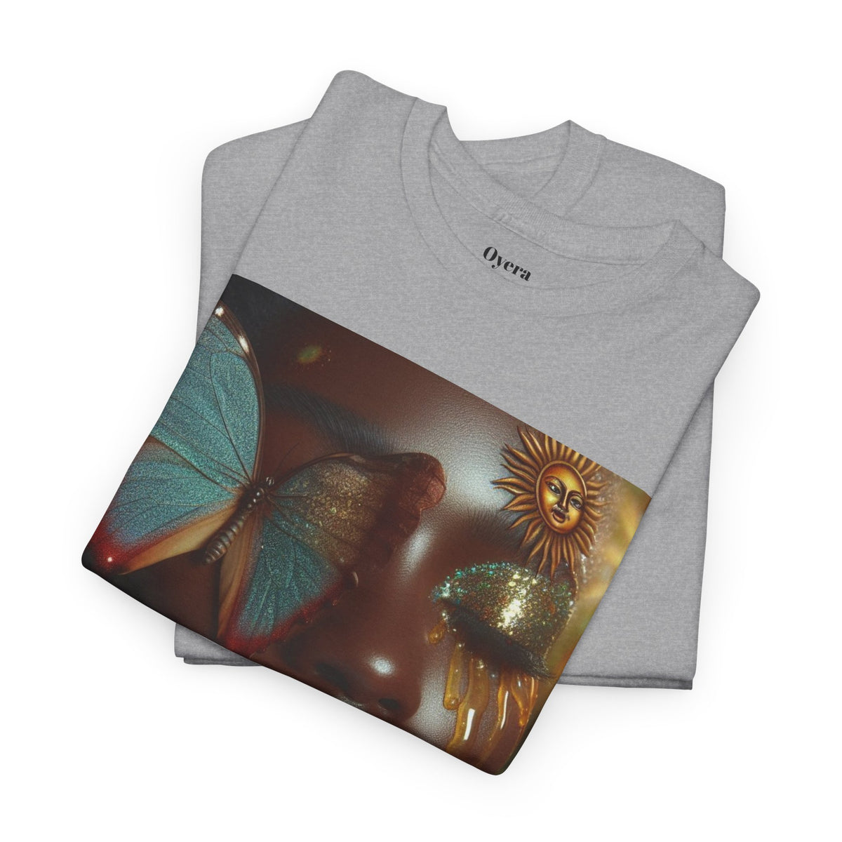 Butterfly Sunface T‑Shirt — Surreal Portrait Art Tee
