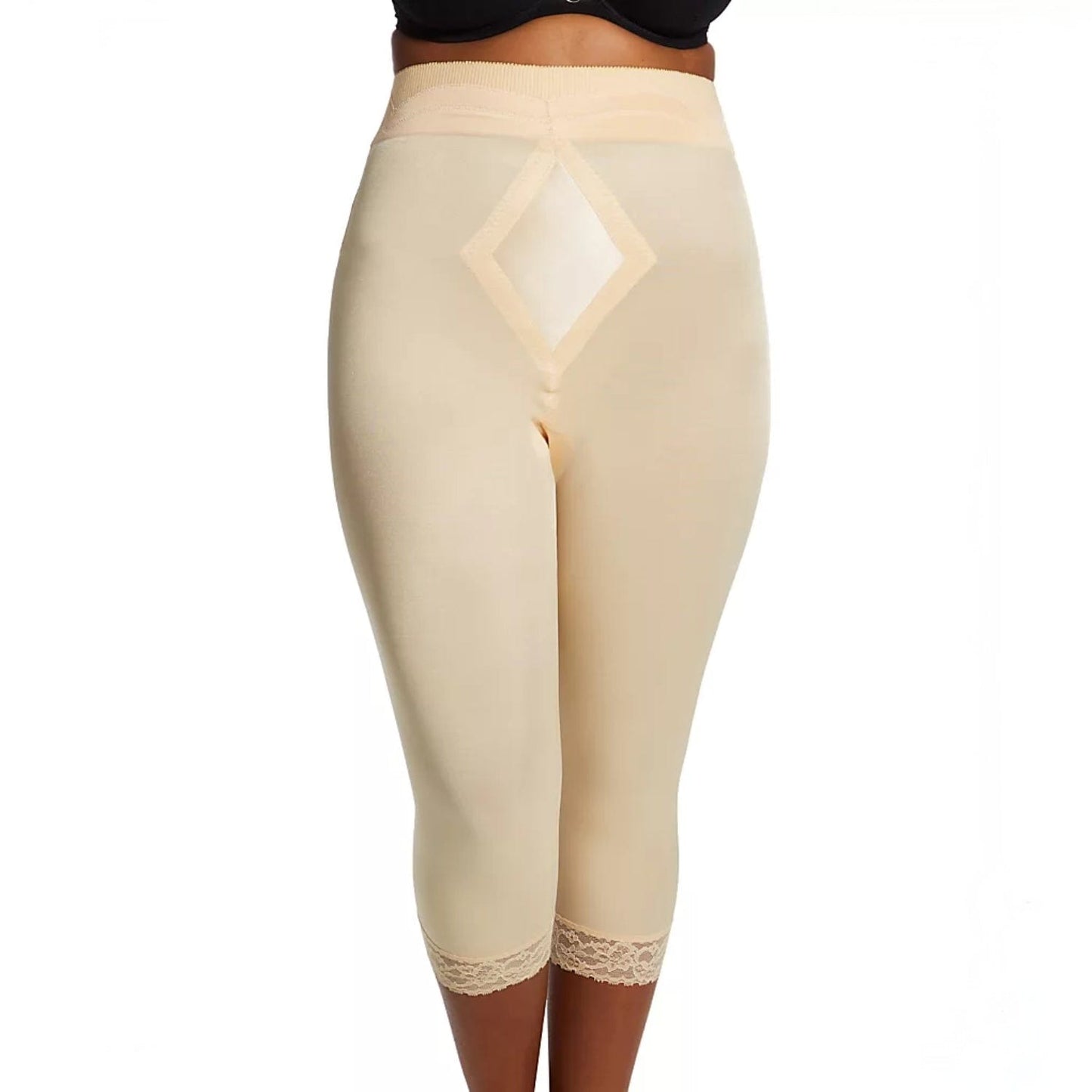 High Waist Capri Pant Liner with Tummy Control Satin Panel| Memory Compression Fabric | Medium Support