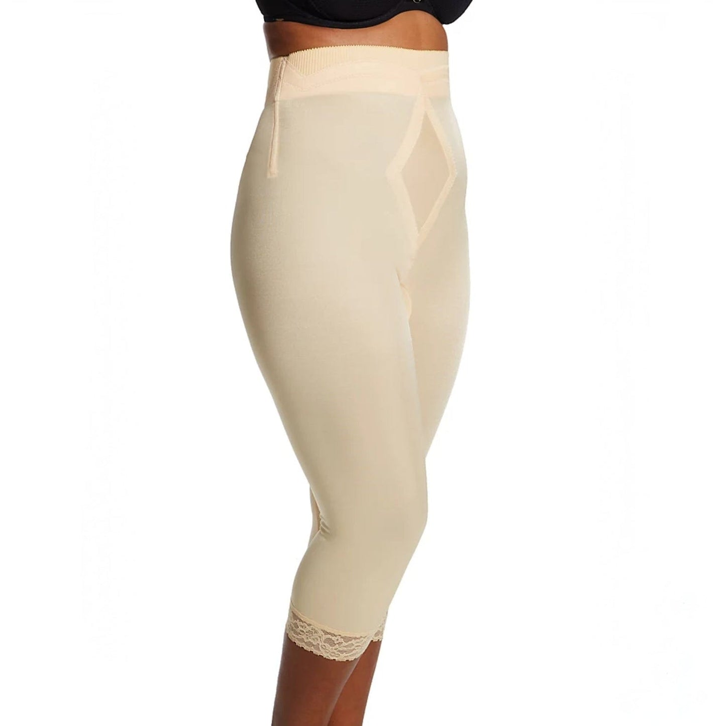 High Waist Capri Pant Liner with Tummy Control Satin Panel| Memory Compression Fabric | Medium Support