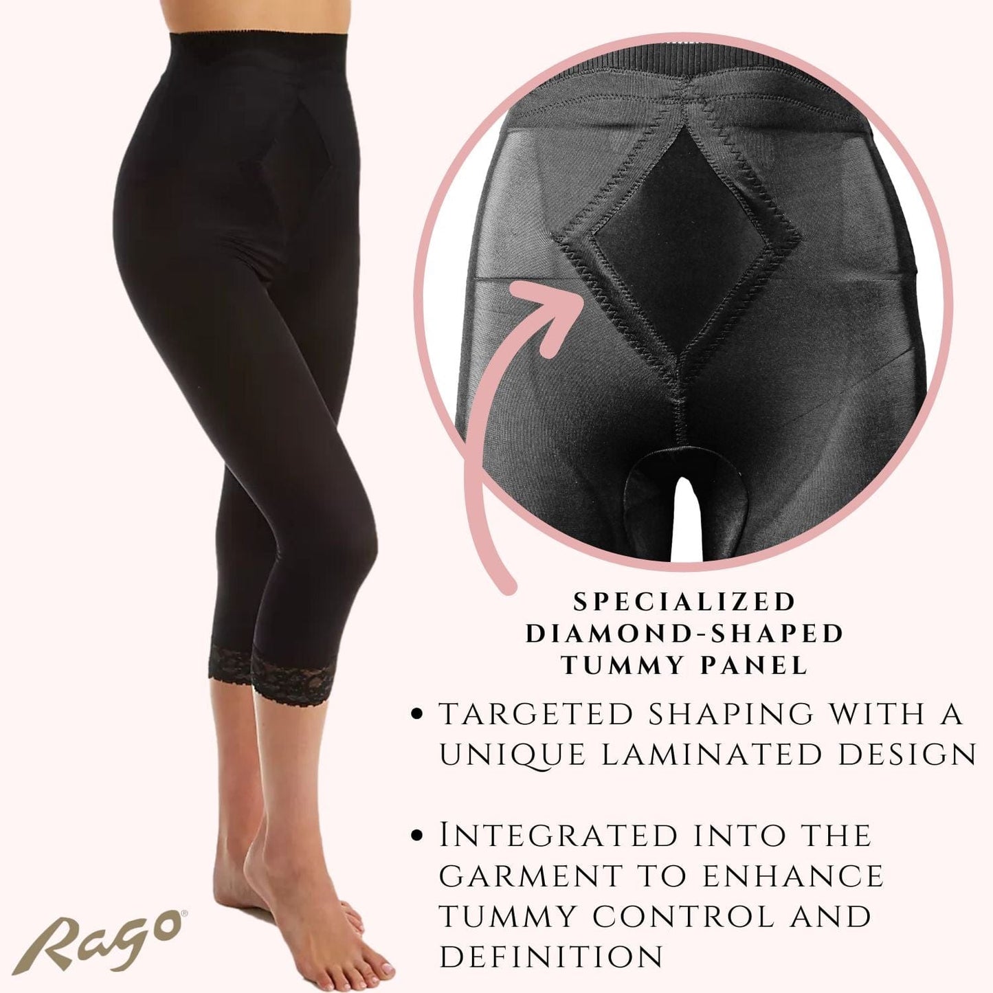 High Waist Capri Pant Liner with Tummy Control Satin Panel| Memory Compression Fabric | Medium Support