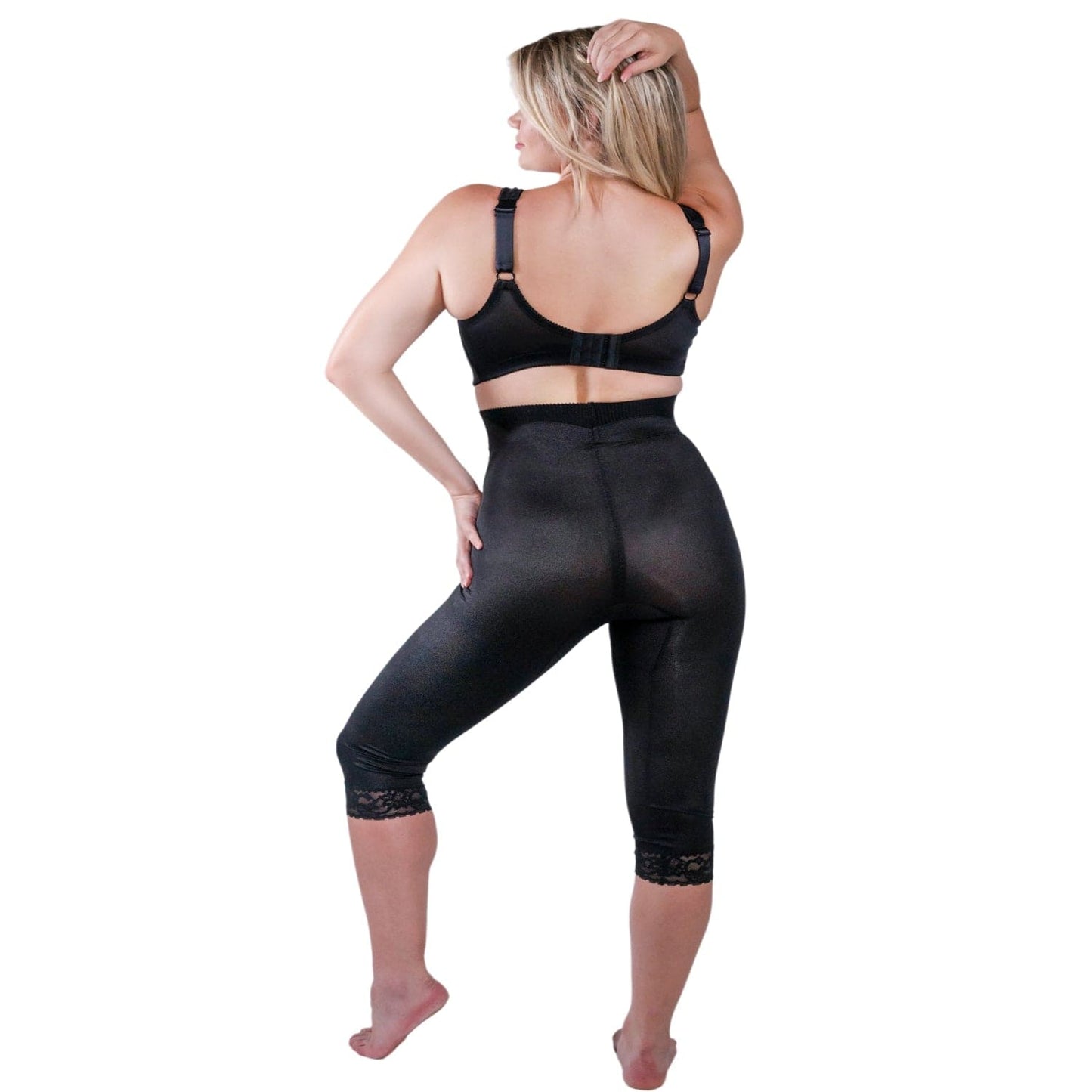 High Waist Capri Pant Liner with Tummy Control Satin Panel| Memory Compression Fabric | Medium Support