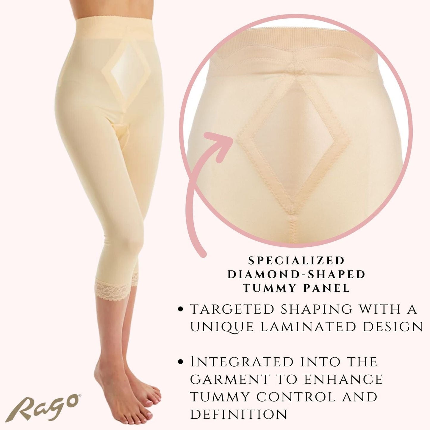 High Waist Capri Pant Liner with Tummy Control Satin Panel| Memory Compression Fabric | Medium Support