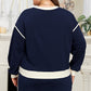 Navy Blue Color Block Drop Shoulder Top and Lace-up Skirt Outfit