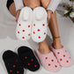 Pink Heart Shape Embroidered Slip On Plush Slippers