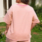 Rose Stripe Boxy Tee Drawstring Elastic Waist Short Set