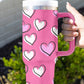 Rose Red Valentines Heart Printed Thermos Cup with Handle 40oz
