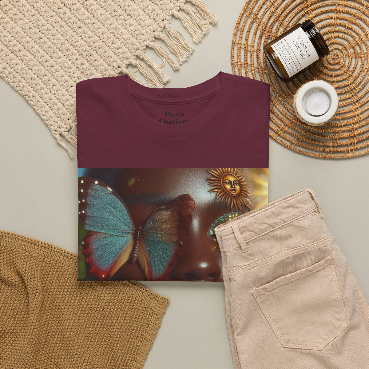 Butterfly Sunface T‑Shirt — Surreal Portrait Art Tee
