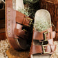 Chestnut Dual Buckle Studded Platform Sandal Slippers