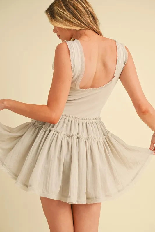 Frill Sleeveless Drop Waist Mini Dress