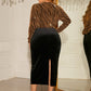 Honey Surplice Neck Long Sleeve Slit Dress