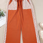 Gold Flame Floral Crochet Patch Drawstring Wide Leg Pants